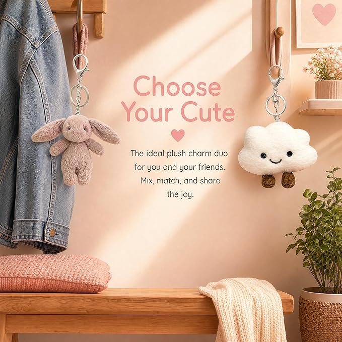 Miokkley Cute Bunny Plush Keychain for Backpack, 3.5" Inch Mini Rabbit Keychain Purse Charm Pendant Gift for Women
