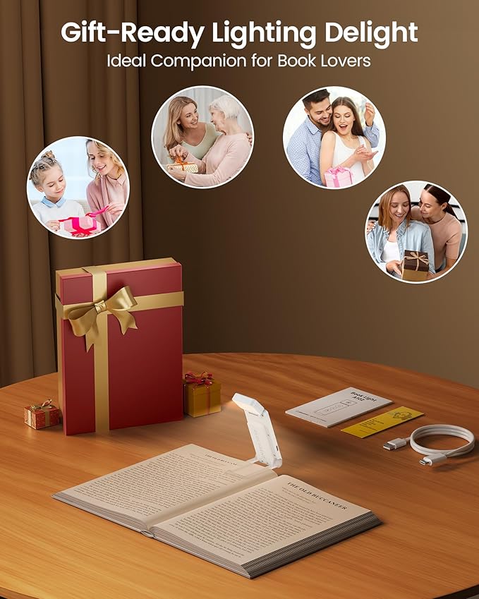 Glocusent 12 LED Rechargeable Book Light, Clip-on Reading Light with 5 Colors & 5 Brightness Levels, Up to 100Hrs Runtime, Eye-Caring Reading Lights for Books in Bed, Perfect for Book Lovers, Kids