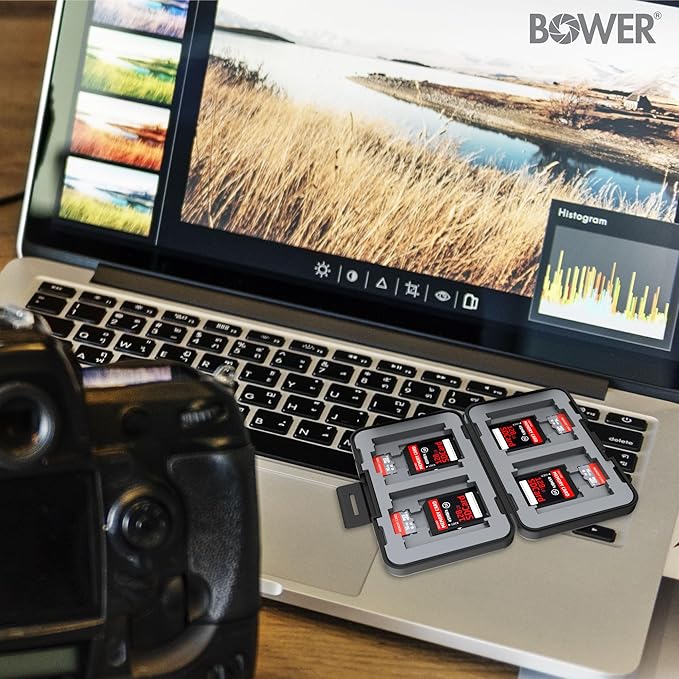 Bower Sky Capture Series Memory Card Case | Rugged Hard Plastic Exterior with Shock Absorbing Liner, Secures up to 12 Memory Cards with Snap-in Locking System for SSD/SD/Mini SDHC Flash Drive | Black