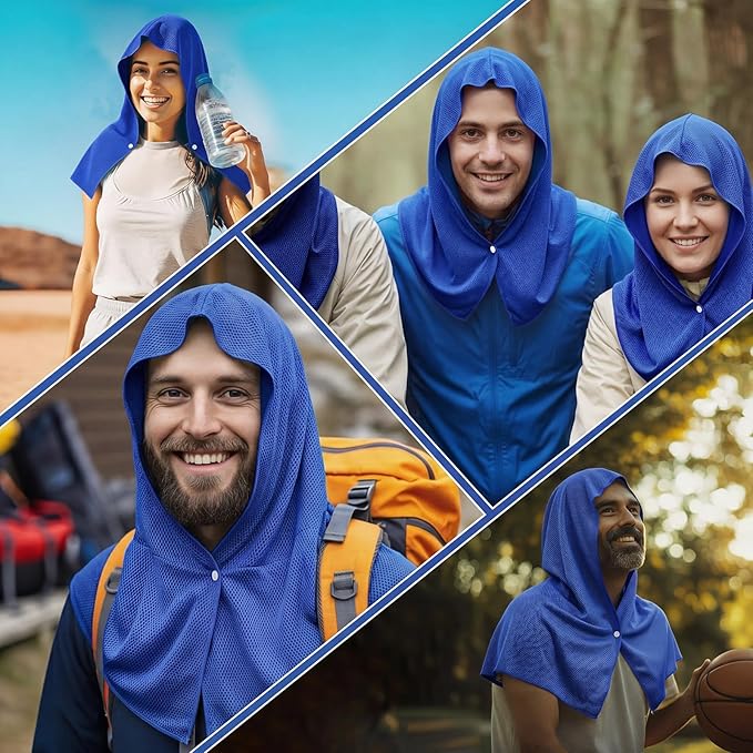 Breling 10 Pack Cooling Hoodie Towels for Neck and Face, UPF 50 Sun Protection and Evaporative Cool Technology, Ice Towels for Hot Weather Sport, Gym, Camping Summer Outdoor Activity (Navy Blue)