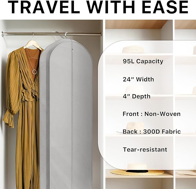 Simple Houseware 60-Inch Travel Garment Bag, Non-Woven | Lightweight, Gray, 3 Pack