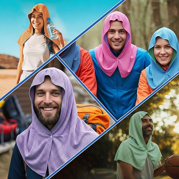 Breling 10 Pack Cooling Hoodie Towels for Neck and Face, UPF 50 Sun Protection and Evaporative Cool Technology, Ice Towels for Hot Weather Sport, Gym, Camping Summer Outdoor Activity(Multicolor)