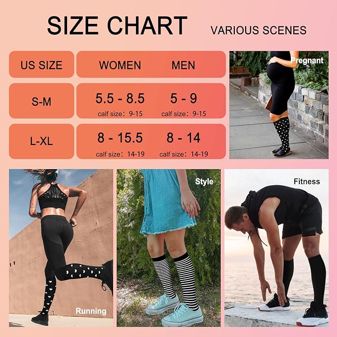 4 Pairs Compression Socks for Women Circulation-Best Support for Nurses,Running,Athletic,Travel