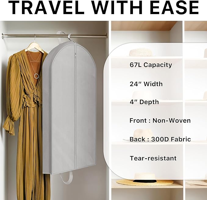 Simple Houseware 43-Inch Travel Garment Bag, Non-Woven Lightweight, Gray