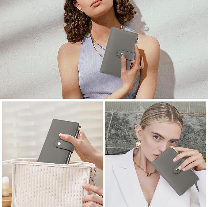yiijay Women's Wallet RFID Blocking Leather Trifold Clutch Wallet Credit Card Holder Ladies Travel Wallet Purse with Pen Holder
