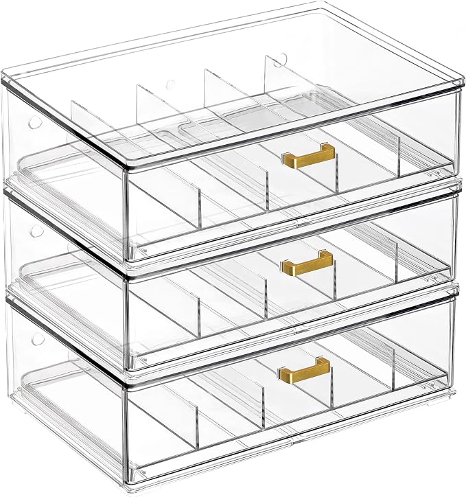 LALOBLUE Clear Acrylic Sunglasses Organizer, Stackable Eyeglass Storage Case with Gold Handles, Glasses Display Holder