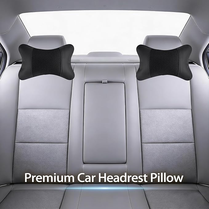 2 Pack Car Neck Pillow Soft Breathable Mesh Headrest Pillows for Driving Support, Universal Fit for Most Car Seats Decor Accessories(Black)