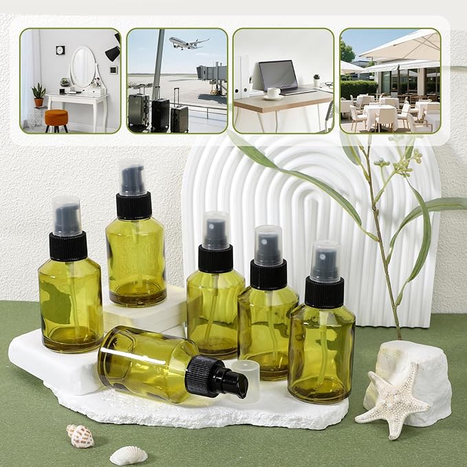 Segbeauty 6pcs 2oz Glass Pump Bottle Dispenser of 3pcs Travel Lotion Container, 3pcs Travel Spray Bottle, 60ml Refillable Perfume Atomizer Empty Lotion Bottles, Small Glass Bottles for Toiletries