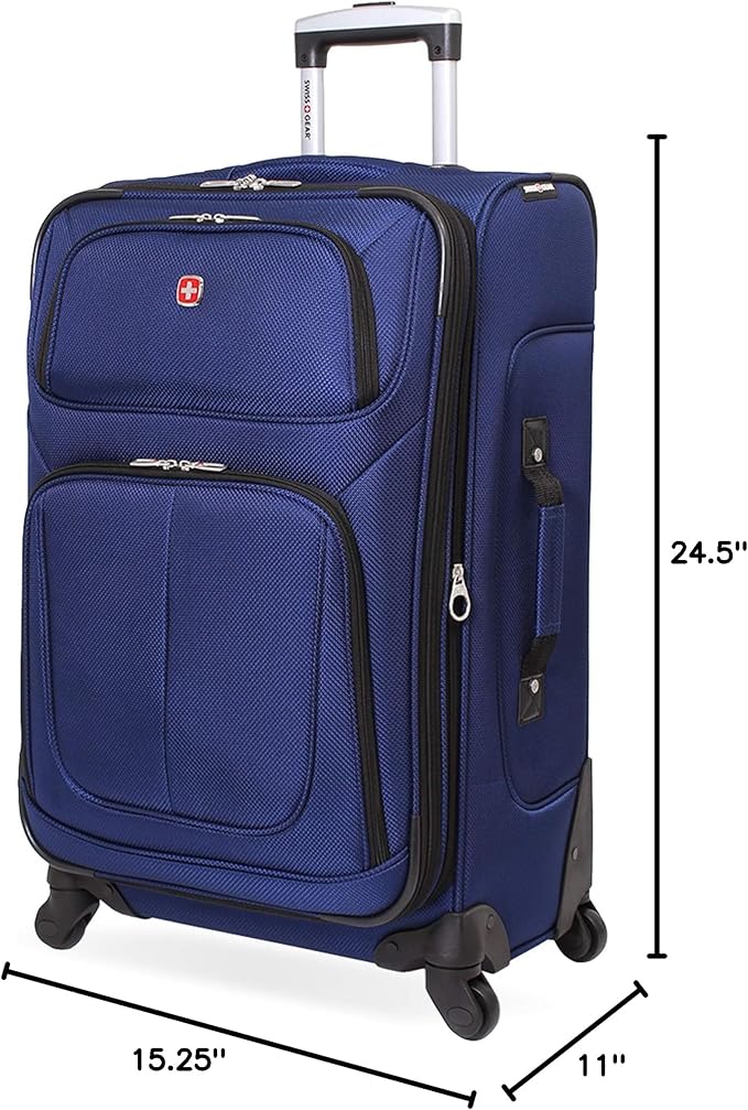 SWISSGEAR Sion Softside Expandable Spinner Luggage Durable Lightweight Travel Suitcase, Blue, Checked-Medium