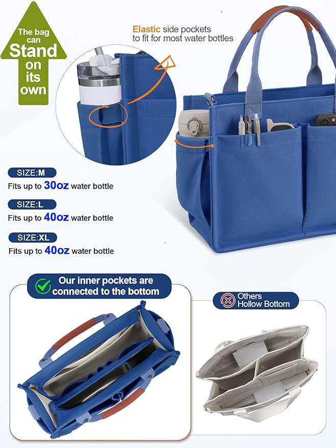 FIORETTO Womens Canvas Tote Bag Purse with Individual Compartment, Zipper Top, Reinforced Bottom & Luggage Sleeve