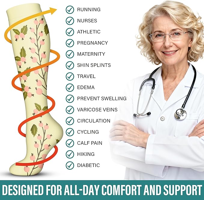 Acture 6 Pack Compression Socks for Women and Men - Knee High for Medical, Running, Nurses, Travel