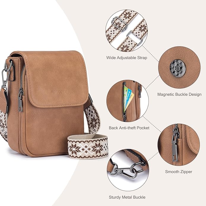 POIUGOYA Crossbody Bags for Women,Small Crossbody Purse with Triple Compartments,Cell Phone Wallet with Card Slots for Travel | Small
