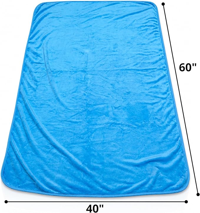 Travel Blanket Airplane Compact with Bag, Soft 40" x 60" Blanket with Luggage Strap & Underseat Personal Item Organizer for Flights, Home & Office, Blue
