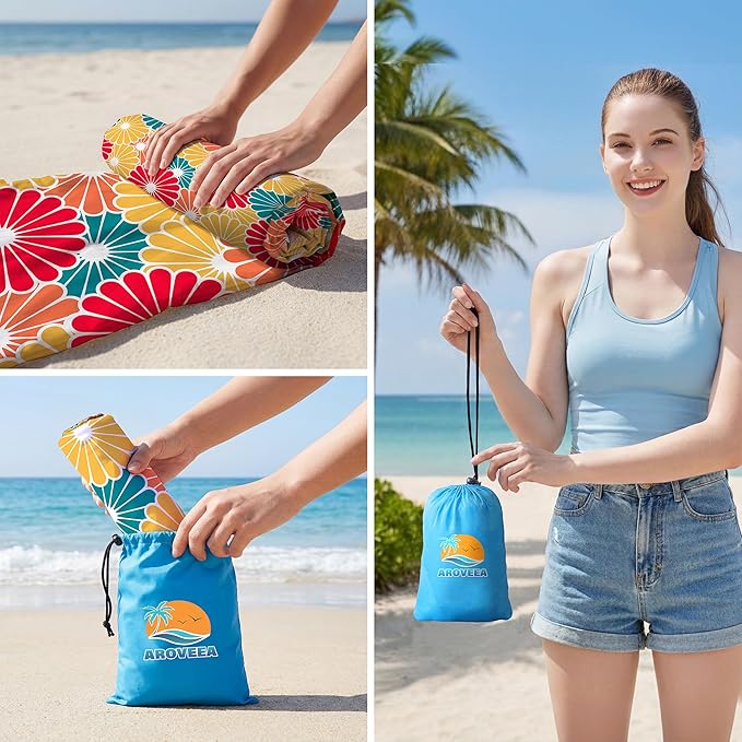 Aroveea Beach Blanket Waterproof Sandproof 1-7 Adult Oversized 78''X81''/10'X9' Lightweight Durable Compact Sand Free Beach Mat for Travel Camping Hiking Picnic Blanket
