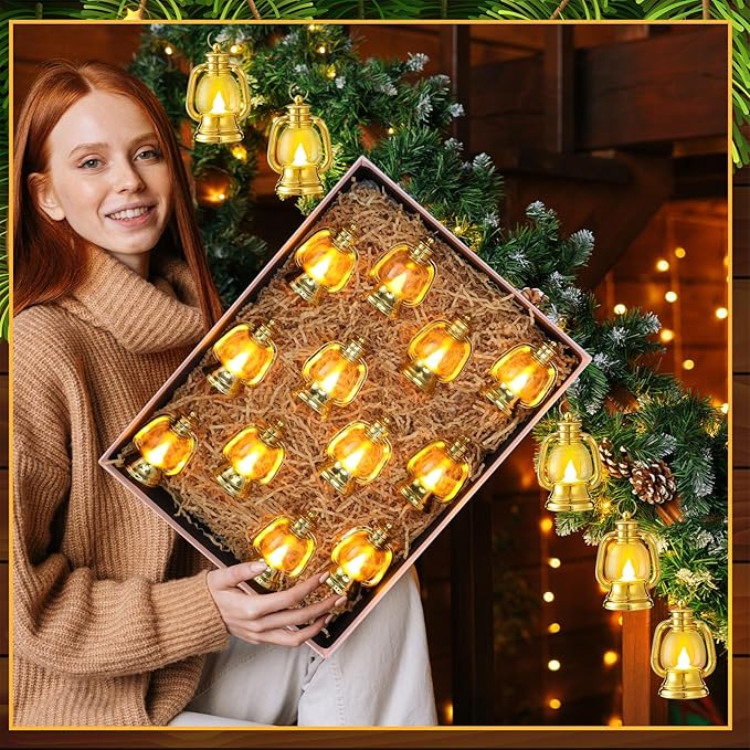 Ferraycle 12 Pcs Mini Lantern Decor 4 Inch Western Lantern Table Centerpiece Small Vintage Camping Hanging Lamp Ornaments Bulk for Cowboy Cowgirl Wedding Halloween Christmas (4 Inch,Gold)