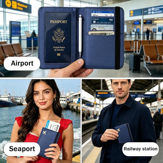 ZOPPEN Passport Holder Wallet, Passport Cover Travel Wallet Women Travel Essentials Accessories Document Organizer Travel Must Haves Rfid Blocking Cover Case for Women and Men, Blue