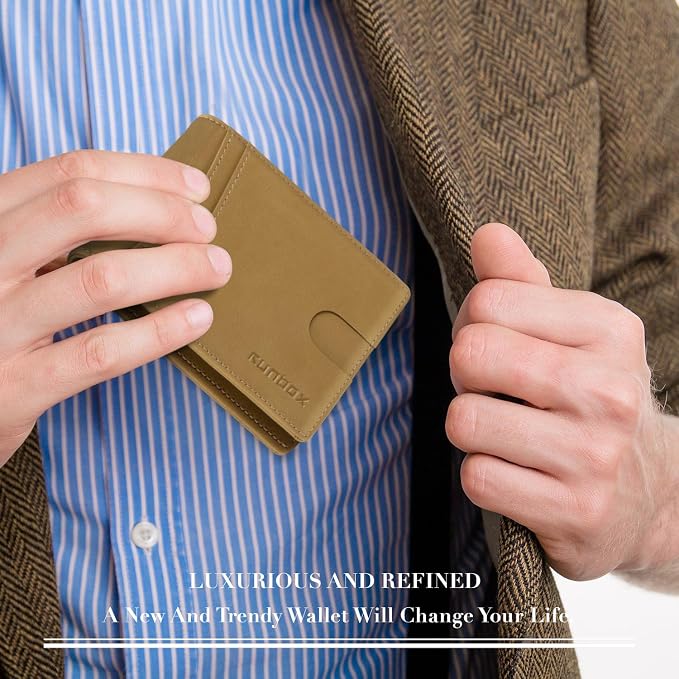RUNBOX Wallet for Men -Slim Rfid Leather Mens Bifold Novelty Wallets 2 ID Window With Gift Box Men's Accessories | Slim