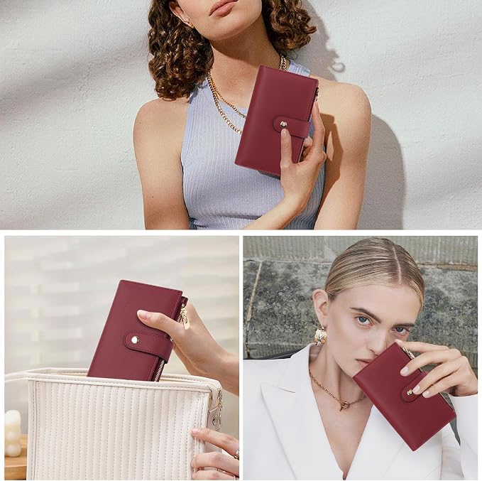 yiijay Womens Wallet RFID Blocking Leather Trifold Clutch Wallet Credit Card Holder Ladies Travel Wallet Purse with Pen Holder