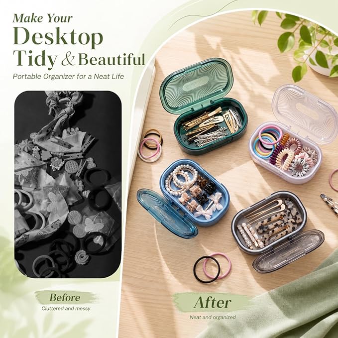 Kigley 4 Pcs Hair Tie Container Small Portable Travel Cotton Swab Holder Dispenser with Lid Plastic Box Storage Containers for Small Items, 3.94 x 2.76 Inch (Multicolor)