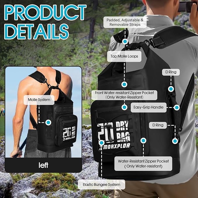 MORXPLOR Dry Bag Waterproof,5L/10L/20L/30L/40L/55L Roll Top Dry Bag Backpack with WaterProof Phone Case for Swim,Kayak