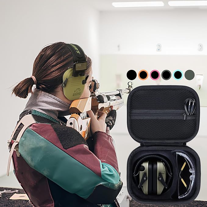 Lebakort Storage Case Compatible with Walkers Razor Slim/PROHEAR 066 030 Electronic Shooting Earmuff Hearing Protection Muff (Army Green Case, for Earmuff+ Glasses)