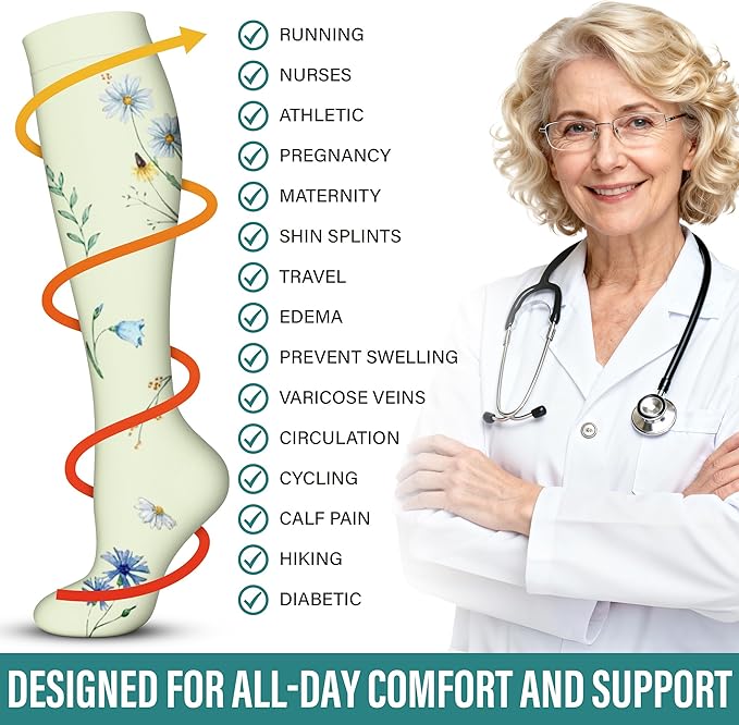 Acture 6 Pack Compression Socks for Women and Men - Knee High for Medical, Running, Nurses, Travel