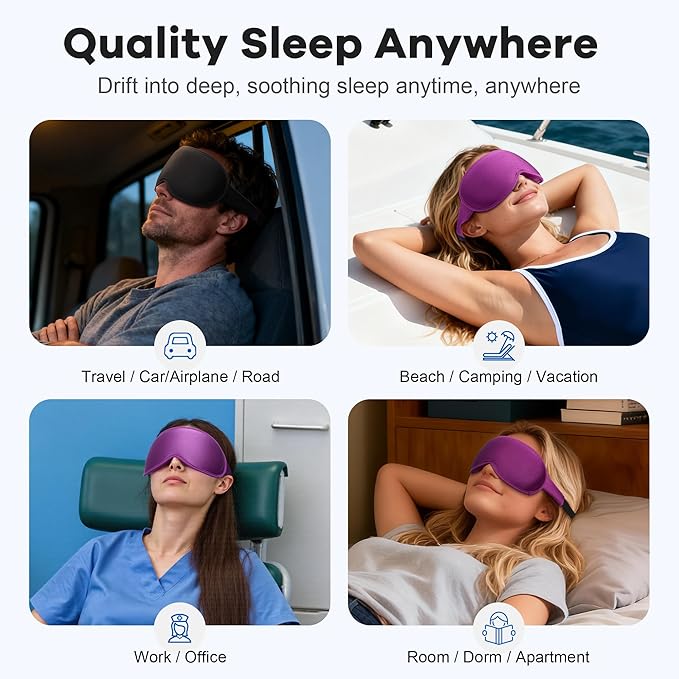 Weighted Eye Mask for Sleeping 2 Pack: Gentle Pressure Blackout Sleep Mask with 3D Contoured Cups, Zero Eye Pressure Sleep Mask for Lash Extensions, Memory Foam Travel Mask, Black Purple