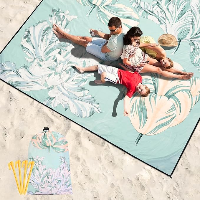 HIHOHO Beach Blanket Waterproof Sandproof Extra Large Beach Mat 79" X 83"/120"x108"for 1-8 Adults Quick Drying Durable Outdoor Picnic Mat for Beach Travel Camping Hiking