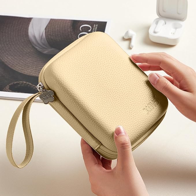 Charger Case for Macbook, Portable Tech Electronic Organizer Bag, Small Travel Storage Pouch for Laptop Accessories, MacBook Power Adapter, Charging Cords, USB Drives (Light Khaki, L)