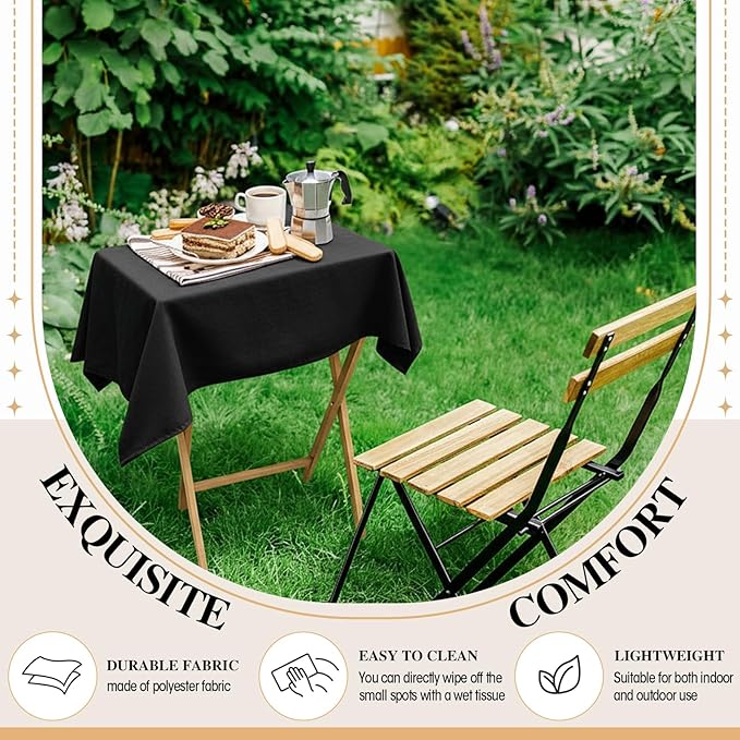 Oudain 2 Pcs Small Tablecloth Washable Fabric Folding TV Tray Table Cloth Polyester Solid Color Nightstand Cover for Bedside Table Side Outdoor Indoor(Black,24 x 36 Inch,Classic Edge)