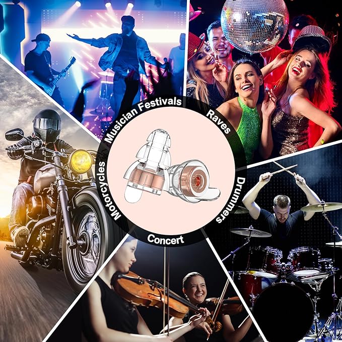 High Fidelity Concert Earplugs for Concerts Musicians,Earplugs for noise reduction,24db Advanced Filter Technology Ear Protection for Music Festivals,DJ's, Nightclub, Drummers - 2 Pairs (Pink)