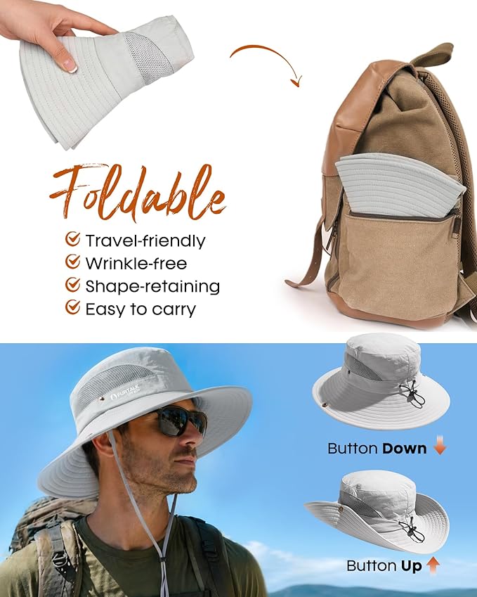 FURTALK Mens Bucket Sun Hat UPF 80+ Wide Brim Hiking Fishing Beach Outdoor Hats