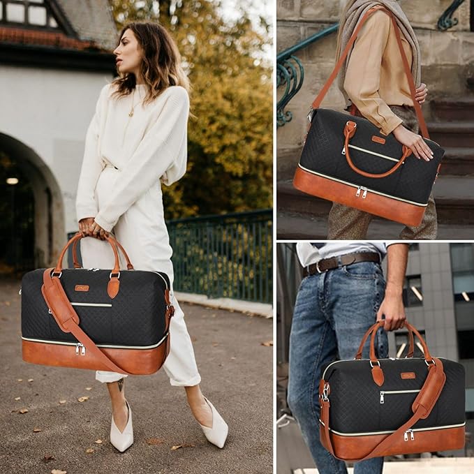 ITIEZY Weekender Overnight Bag for Women - Large Travel Duffel Bag with Shoe Compartment, Gym Duffel Bag Hospital Bag Carry On Tote Bags for Airplanes with Crossbody Bag Toiletry Bag 3Pcs Set