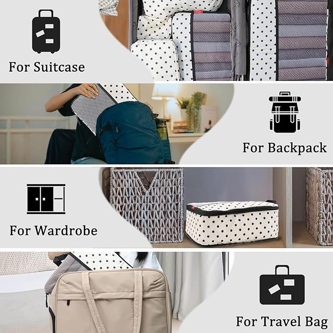 U+U 6 Set Compression Packing Cubes - Travel Organizers with Laundry Bag, Space-Saving Suitcase Organizer, Expandable Packing Organizers for Travel Essentials (Polka Dot)