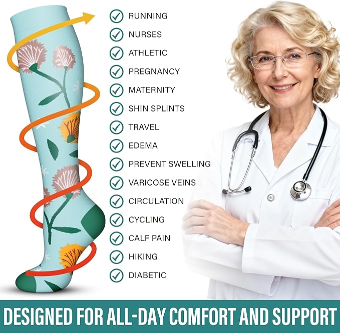 Acture 6 Pack Compression Socks for Women and Men - Knee High for Medical, Running, Nurses, Travel
