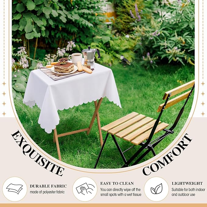 Oudain 2 Pcs Small Tablecloth Washable Fabric Folding TV Tray Table Cloth Polyester Solid Color Nightstand Cover for Bedside Table Side Outdoor Indoor (White,24 x 36 Inch,Lace Edge)