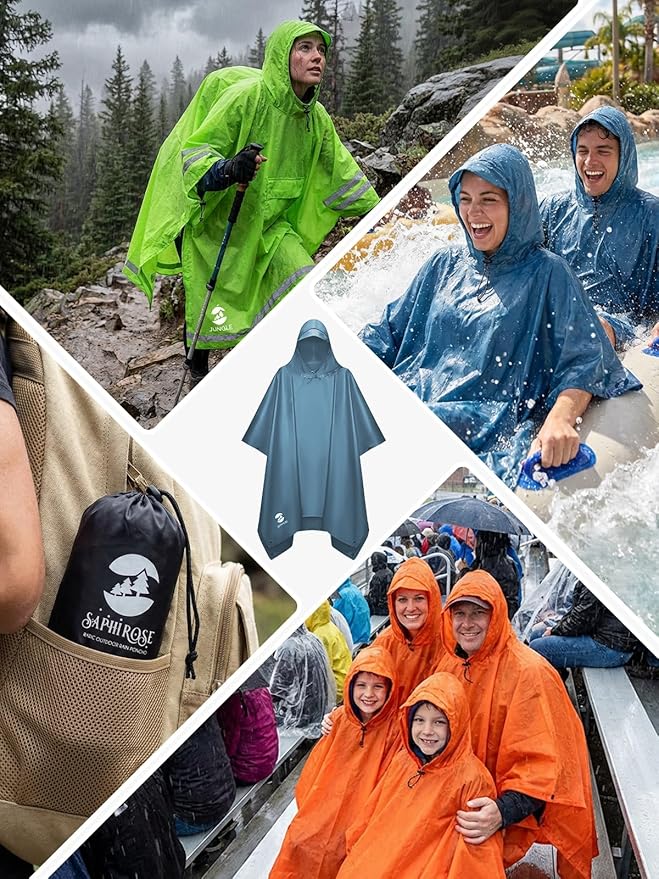 SaphiRose Hooded Rain Poncho Waterproof Raincoat Jacket for Men Women Adults