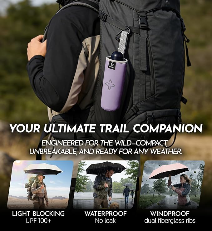 Travel Mini Umbrella Compact Small & Lightweight, UV Rain Protection, Pocket-Sized Folding Umbrellas with Quickdraw & Case for Men Women & Kids Backpack