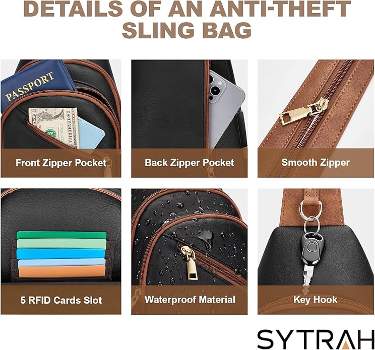 SYTRAH Anti Theft Sling Bag for Women, RFID Crossbody Purses Convertible Sling Backpack, Cross Body Purse Chest Bag