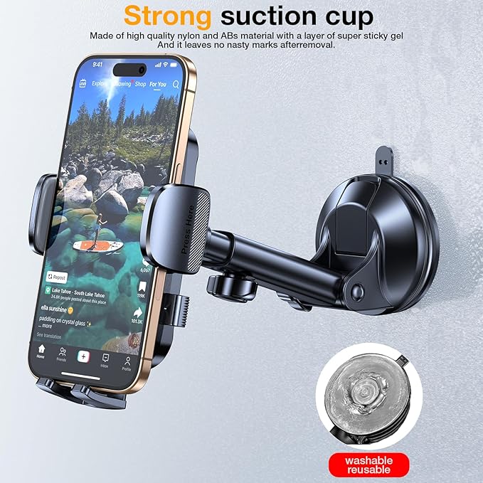 Romuto Phone Holders for Your Car Phone Holder MountใStrongest Suctionใ Cell Phone Mount for Car Dash Pad Car Accessories for Women Men Dashboard/Windshield/Vent Truck Stand Mount for iPhone Samsung