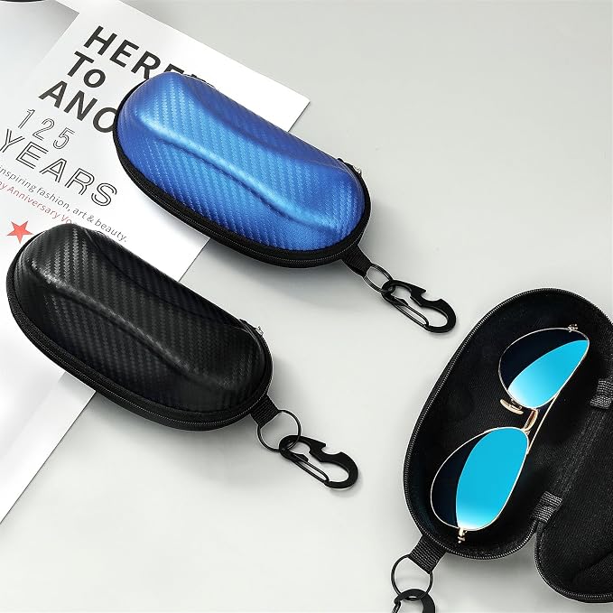 MoKo Semi Hard Shell Sunglasses Case, Unisex Protective Eyeglass Case Glasses Case Holder with Metal Hanging Hook