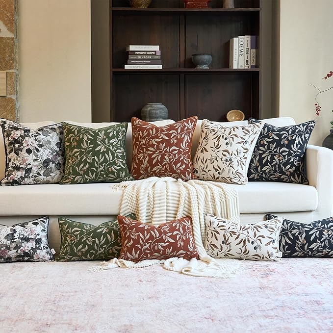 Alerfa Green Floral Throw Pillow Cover 20 x 20 Inch Sqaure Luxury Decorative Pillow Cover for Couch Living Room Bedroom