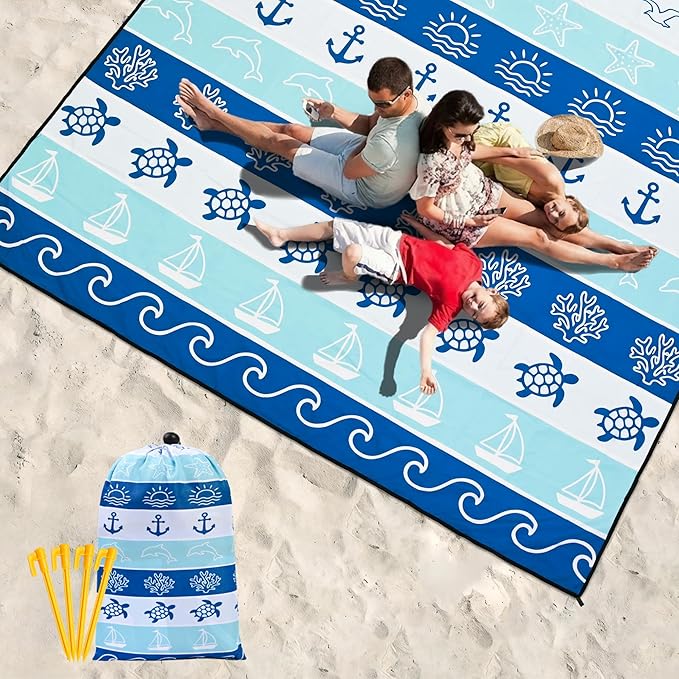 HIHOHO Beach Blanket Waterproof Sandproof Extra Large Beach Mat 79" X 83"/120"x108"for 1-8 Adults Quick Drying Durable Outdoor Picnic Mat for Beach Travel Camping Hiking