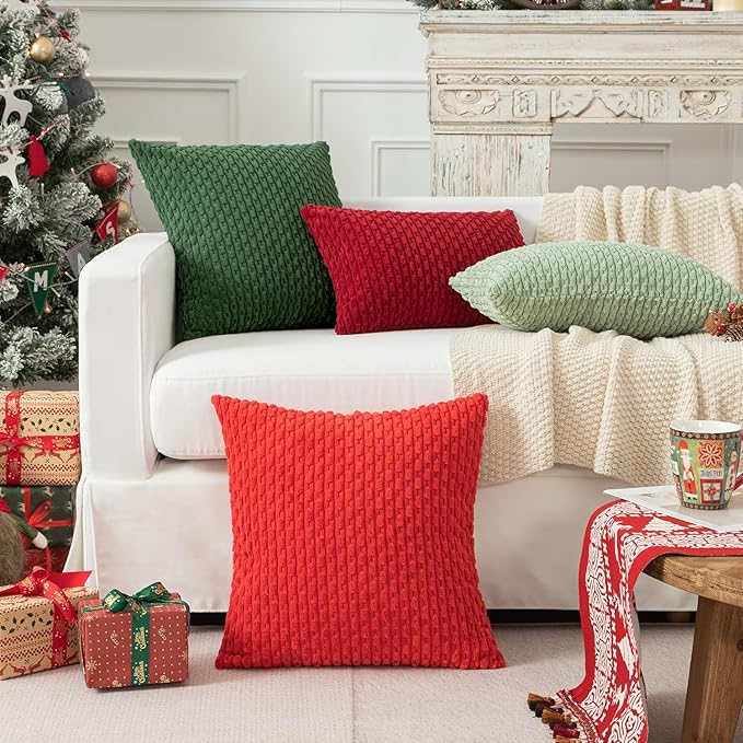Kevin Textile Valentines 14x24 Inch Pillow Cover 1 Pack Boho Decorative Soft Striped Corduroy Lumbar Farmhouse Color Accent Rectangle Cushion Case for Living Room Couch Sofa Bed, Burgundy