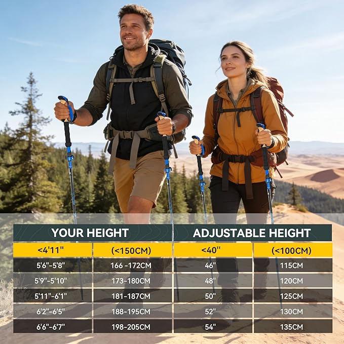 Clostnature Collapsible Trekking Poles for Hiking – Carbon Fiber Folding Hiking Poles, Telescopic Lightweight Trekking Sticks for Women, Men, Seniors, Retractable Nordic Walking Sticks for Climbing