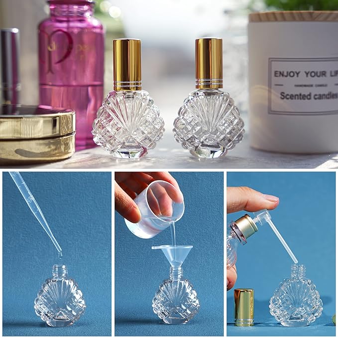 YU FENG 12pcs 15ml Glass Bottle Perfume Atomizer Refillable Spray Empty Perfume Bottle with Funnels Pipettes Dispenser for Perfume,Fragrance,Lotion,Essential Oil