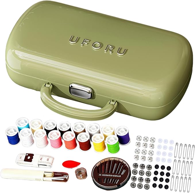 WANSHUNLMI Portable Sewing Kit Basic, 150 Pcs Sewing Supplies & Accessories Organizer for Adults,Beginner,Home,Travel,Emergency Including Scissors,Measure Tape,Needle Threader and More (Used Green)