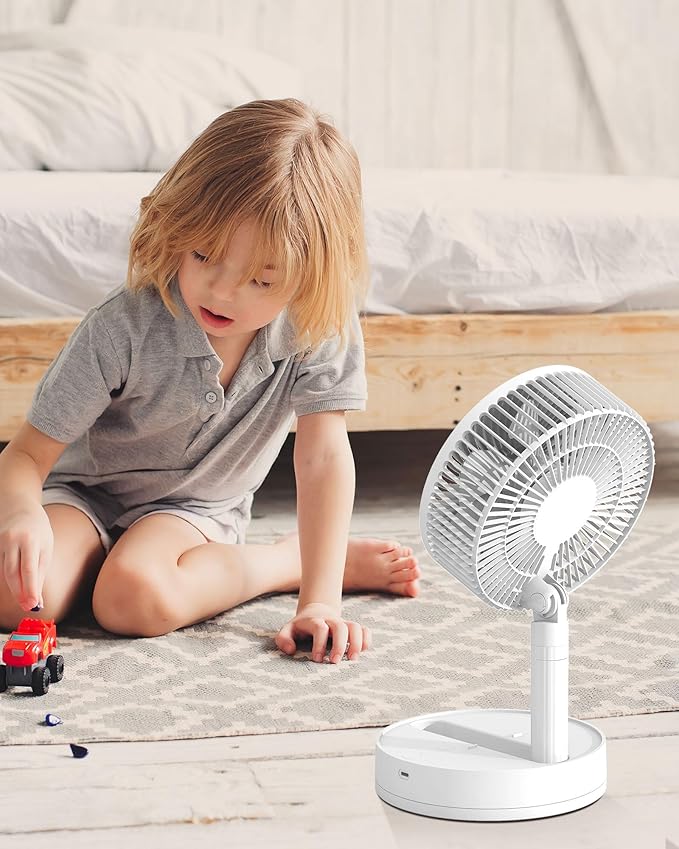 Desk Fan, 8-Inch Oscillating Portable Fan Rechargeable, 24H Run, 90° Rotate Small Fan for Bedroom, 4 Speeds&8H Timer Quiet Mini Travel Fan, Battery Powered USB Fans for Office&Home, White