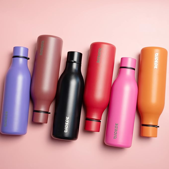 BJPKPK Insulated Water Bottles, 18 oz Stainless Steel Metal Water Bottle with Strap, BPA Free Leak Proof Jugs, Mugs, Flasks, Reusable Thermal Flasks for Sports & Travel, Brick Red