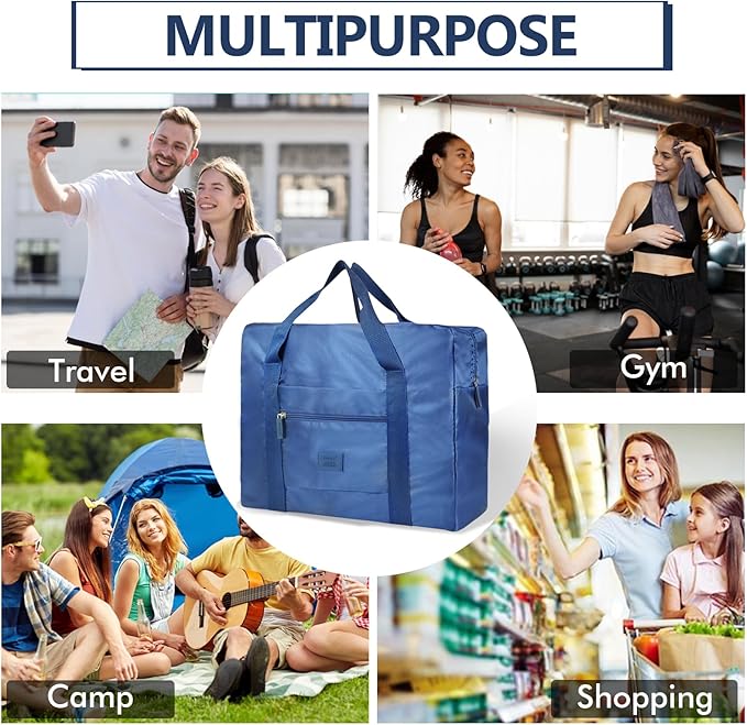 Travel Duffel Bag Lightweight Foldable Travel Bag for Women and Men Waterproof Tote Carry On Luggage Bag Weekender Overnight Bag (Blue)